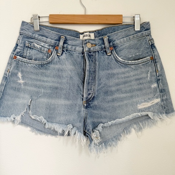 AGOLDE Blue PARKER VINTAGE CUT OFF SHORT Size 29 Raw Hem Casual Summer Jean - Picture 3 of 13